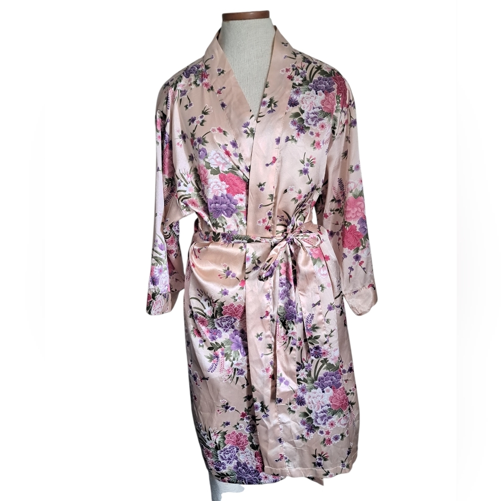 PRETTY ROBES Floral Satiny Silky Feel Robe Bridal Resort Spa Coastal L/XL